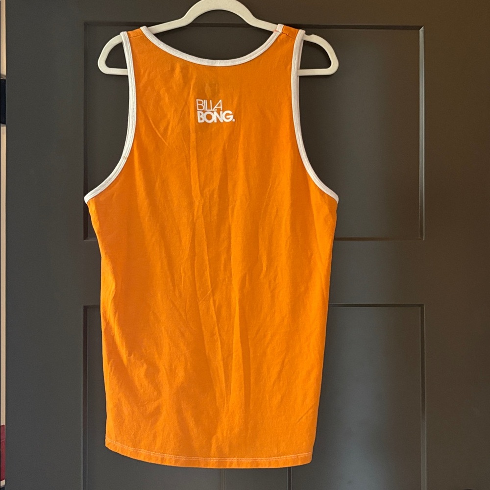 Vintage Men's Billabong vibrant Orange Tank top, white trim + graphic details - Picture 2 of 3